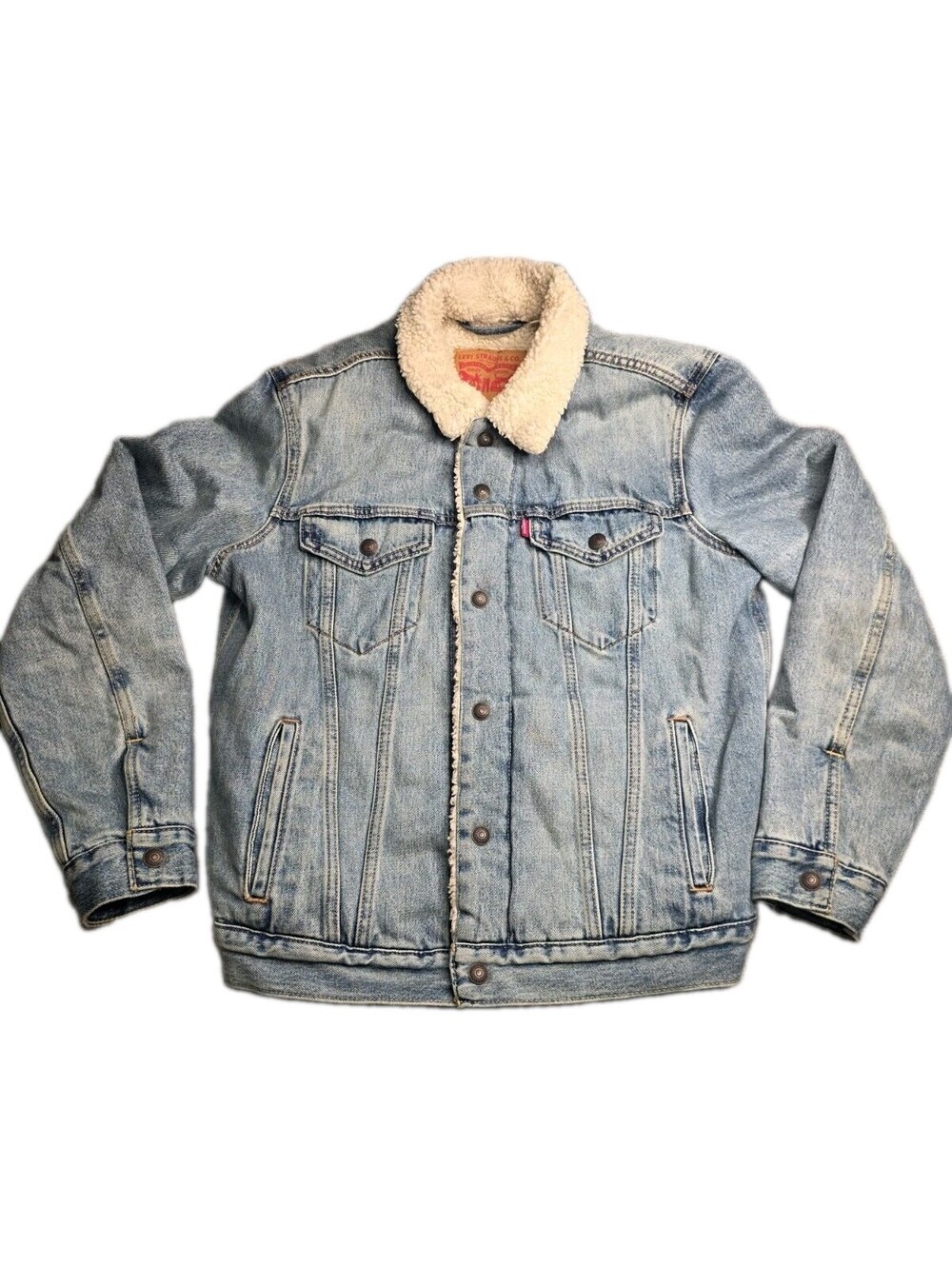 Levi's Mens Type 3 Sherpa Lined Denim Trucker Jacket Light Wash Blue Size M